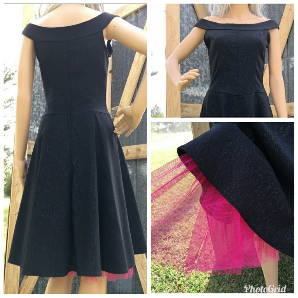 Byer Too 7 Vintage 90 Black Shimmer Hot Pink Dress